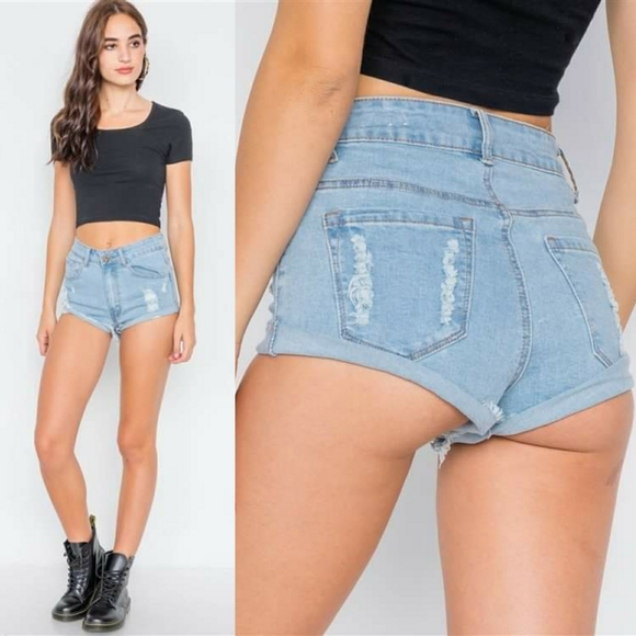 Harvey Rolled Up Distressed Booty Jean Shorts - Picture 7 of 8